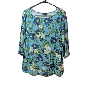 J.Jill Wearever Shirt Blouse Cottagecore * Women's Size Medium Blue Floral Tunic